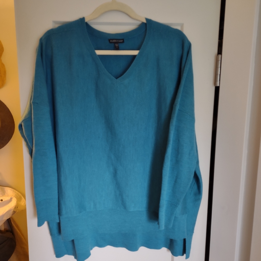Eileen Fisher 100% merino wool v neck oversized box top